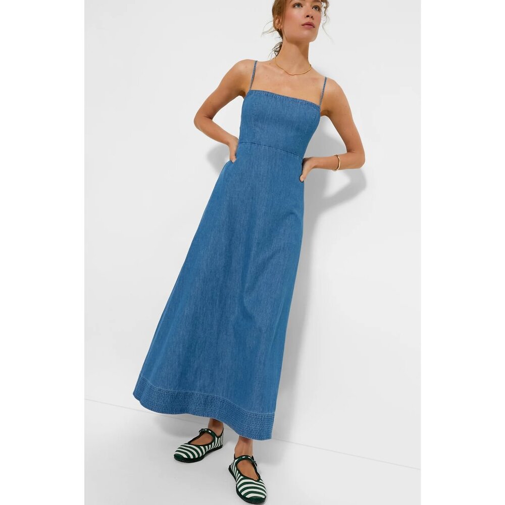 Tuckernuck Chambray Blue Maxi Dress with Spaghetti Straps